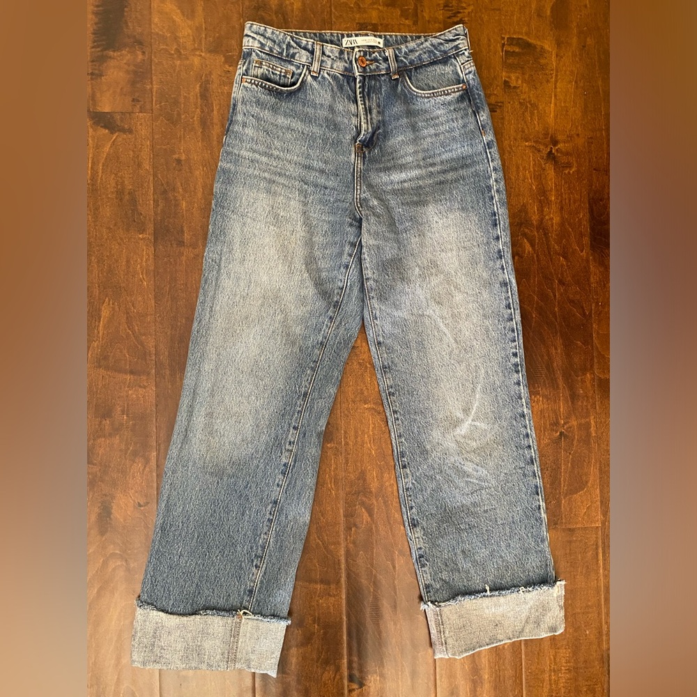Zara wide leg cuffed jeans